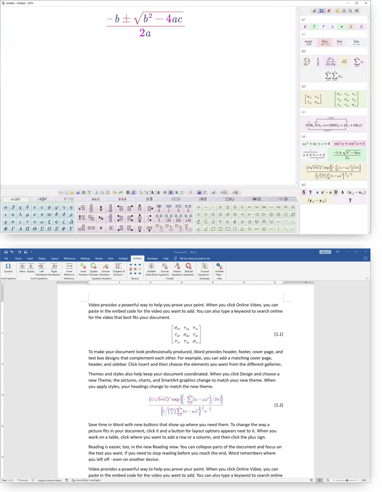 AxMath equation editor interface